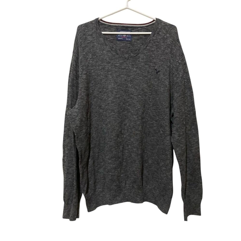 American Eagle Mens Size XXL Gray Pullover V-Neck Sweater Preppy